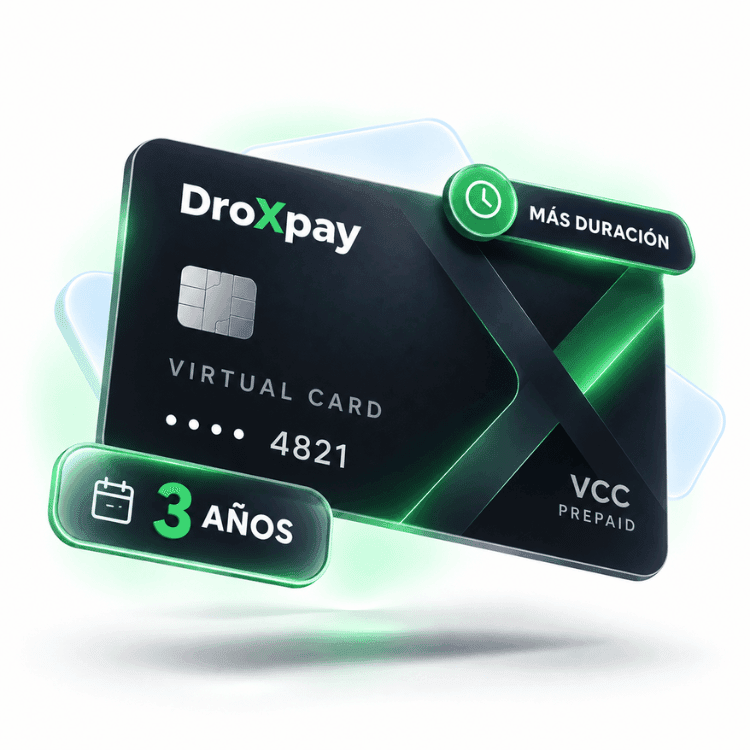 Tarjeta virtual DroXpay de 3 años para vincular con PayPal